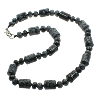 Snowflake Obsidian Necklace, Tibetan Style lobster clasp, Column, natural, 8x5mm, 10x14mm, Sold Per 17 Inch Strand