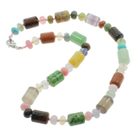 Natural Gemstone Necklace, Tibetan Style lobster clasp, Column, 8x5mm, 10x14mm, Sold Per 17 Inch Strand