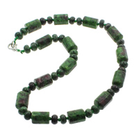 Ruby in Zoisite Necklace, Tibetan Style lobster clasp, Column, 8x5mm, 10.5x14.5mm, Sold Per 17 Inch Strand