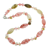 Watermelon Necklace, Tibetan Style lobster clasp, Oval, natural, 8x5mm, 10x20mm, Sold Per 16.5 Inch Strand