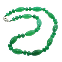 Jade Malasia collar, aleación de cinc cierre de langosta, Óvalo, natural, 8x5mm, 10x20mm, Vendido para 16.5 Inch Sarta