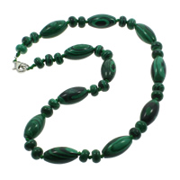 Malachite Necklace, Tibetan Style lobster clasp, Oval, 8x5mm, 10x20mm, Sold Per 16.5 Inch Strand