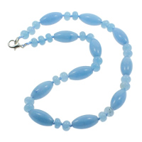 Aquamarine Necklace, Tibetan Style lobster clasp, Oval, natural, March Birthstone, 8x5mm, 10x20mm, Sold Per 16.5 Inch Strand