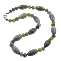Natural Gemstone Necklace, Tibetan Style lobster clasp, Oval, 8x5mm, 10x20mm, Sold Per 16.5 Inch Strand