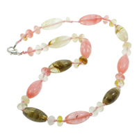 Watermelon Necklace, Tibetan Style lobster clasp, Oval, natural, 8x5mm, 10x20mm, Sold Per 16.5 Inch Strand
