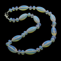 Meer Opal Halskette, Zinklegierung Karabinerverschluss, oval, 8x5mm, 10x20mm, verkauft per 16.5 ZollInch Strang