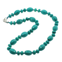 Fashion Turquoise Necklace, Tibetan Style lobster clasp, blue, 8x5mm, 10x14mm, Sold Per 17 Inch Strand