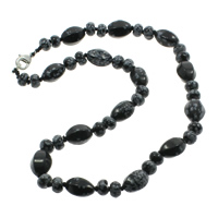 Schneeflocke Obsidian Halskette, Zinklegierung Karabinerverschluss, natürlich, 8x5mm, 10x14mm, verkauft per 17 ZollInch Strang