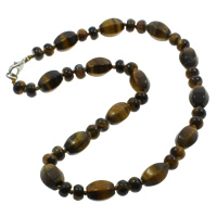 Tiger Eye Necklace, Tibetan Style lobster clasp, natural, 8x5mm, 10x14mm, Sold Per 17 Inch Strand
