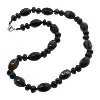 Black Agate Necklace, Tibetan Style lobster clasp, natural, 8x5mm, 10x14mm, Sold Per 17 Inch Strand