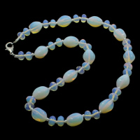 Meer Opal Halskette, Zinklegierung Karabinerverschluss, 8x5mm, 10x14mm, verkauft per 17 ZollInch Strang