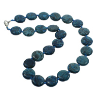 gefärbter Marmor Halskette, Zinklegierung Karabinerverschluss, flache Runde, blau, 16x6.5mm, verkauft per 17 ZollInch Strang
