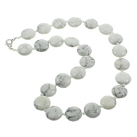 Natürlicher weißer Türkis Halskette, Zinklegierung Karabinerverschluss, flache Runde, 16x6.5mm, verkauft per 17 ZollInch Strang