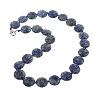 голубой с белыми пятнышками Ожерелье, цинковый сплав Замок-карабин, Плоская круглая форма, натуральный, 16x6.5mm, Продан через 17 дюймовый Strand