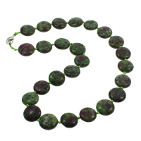 Ruby in Zoisite Necklace zinc alloy lobster clasp Flat Round Sold Per 17 Inch Strand