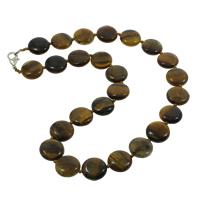 Tiger Eye Necklace zinc alloy lobster clasp Flat Round natural Sold Per 17 Inch Strand