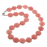 Rhodochrosite Necklace, Tibetan Style lobster clasp, Flat Round, natural, 16x6.5mm, Sold Per 17 Inch Strand