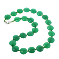 Jade Malasia collar, aleación de cinc cierre de langosta, Redondo aplanado, natural, 16x6.5mm, Vendido para 17 Inch Sarta