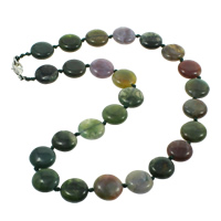 Natural Gemstone Necklace zinc alloy lobster clasp Flat Round Sold Per 17 Inch Strand