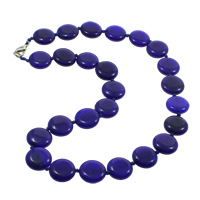 gefärbter Marmor Halskette, Zinklegierung Karabinerverschluss, flache Runde, blau, 16x6.5mm, verkauft per 17 ZollInch Strang