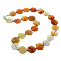 Red Agate Necklace, Tibetan Style lobster clasp, Flat Round, natural, 16x6.5mm, Sold Per 17 Inch Strand