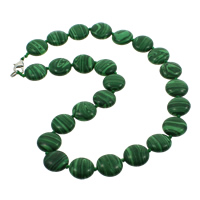 Malachite Necklace, Tibetan Style lobster clasp, Flat Round, 16x6.5mm, Sold Per 17 Inch Strand