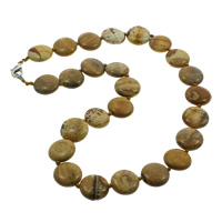 Picture Jasper Necklace zinc alloy lobster clasp Flat Round natural Sold Per 17 Inch Strand