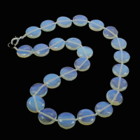 Meer Opal Halskette, Zinklegierung Karabinerverschluss, flache Runde, 16x6.5mm, verkauft per 17 ZollInch Strang