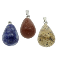 Gemstone Pendants Jewelry, with brass bail, natural, mixed, 12.5x22mm, 130x100x15mm, Hole:Approx 2x5mm, 12PCs/Box, Sold By Box