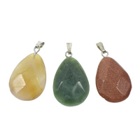 Gemstone Pendants Jewelry, with brass bail, natural, mixed, 17x28x6mm, 130x100x15mm, Hole:Approx 2x5mm, 12PCs/Box, Sold By Box