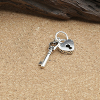 Thailand Sterling Silver Pendants, Lock and Key, 11x8x3mm,20x5x2mm, Hole:Approx 3-5mm, 10PCs/Lot, Sold By Lot