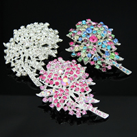 Rhinestone Brooch, Tibetan Style, Flower, plated, with rhinestone, more colors for choice, nickel, lead & cadmium free, 5x7.5cm, 10PCs/Bag, Sold By Bag