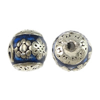 Tibetan Style Jewelry Beads, Drum, silver color plated, imitation cloisonne & enamel & blacken, blue, nickel, lead & cadmium free, 14x15mm, Hole:Approx 2mm, 500PCs/Lot, Sold By Lot
