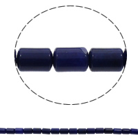 Färgat Marmor Bead, Kolonn, naturlig, blå, 10x14mm, Hål:Ca 1mm, 28PC/Strand, Såld Per Ca 15.3 inch Strand