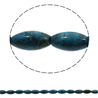 gefärbter Marmor Perle, oval, blau, 10x20mm, Bohrung:ca. 1mm, 20PCs/Strang, verkauft per ca. 15.7 ZollInch Strang