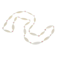 Ожерелье из ракушки, Ракушка, с Кристаллы, Овальная форма, белый, 16x26mm, Продан через 30 дюймовый Strand