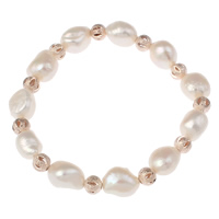 Bracelet en perles de culture d'eau douce, perle d'eau douce cultivée, avec laiton, Baroque, naturel, blanc, 10-11mm, Vendu par Environ 6 pouce brin