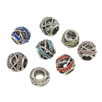 Zinc Alloy European Beads Drum antique silver color plated without troll & with rhinestone & hollow nickel lead & cadmium free Approx 5mm Sold By Lot