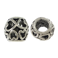 Tibetan Style Hollow Beads, Drum, antique silver color plated, with heart pattern & without troll, nickel, lead & cadmium free, 10x9.50mm, Hole:Approx 5mm, 300PCs/Lot, Sold By Lot