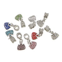 European Style Tibetan Style Dangle Beads, Handbag, platinum color plated, without troll & with rhinestone, more colors for choice, nickel, lead & cadmium free, 11x12x3mm, 6x11x7mm, Hole:Approx 5mm, 200PCs/Lot, Sold By Lot