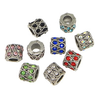Tibetan Style European Beads, Column, antique silver color plated, without troll & with rhinestone, more colors for choice, nickel, lead & cadmium free, 10x8mm, Hole:Approx 5mm, 200PCs/Lot, Sold By Lot