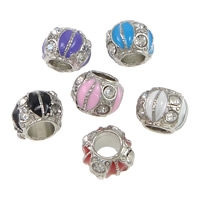Zinc Alloy European perler, Drum, platin farve forgyldt, emalje & med rhinestone, flere farver til valg, nikkel, bly & cadmium fri, 9x12mm, Hole:Ca. 5.5mm, 200pc'er/Lot, Solgt af Lot