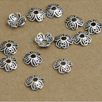 Thailand Sterling Sølv Bead Caps, Flower, hule, 9mm, Hole:Ca. 1-3mm, 60pc'er/Lot, Solgt af Lot
