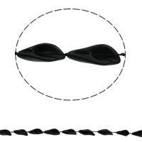 Natürliche schwarze Achat Perlen, Schwarzer Achat, Blatt, 16x28x8mm, Bohrung:ca. 1mm, ca. 12PCs/Strang, verkauft per ca. 16.5 ZollInch Strang