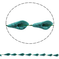 Perline in turchese, turchese sintetico, Foglia, blu, 16x28x8mm, Foro:Appross. 1mm, Appross. 12PC/filo, Venduto per Appross. 16.5 pollice filo