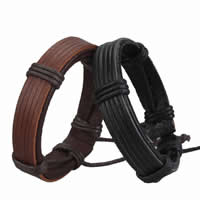Cowhide Bracelet, with Waxed Cotton Cord, adjustable, more colors for choice, 13mm, Length:7.5 Inch, 50Strands/Lot, Sold By Lot