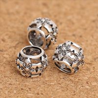 Thailand Sterling Silver Large Hole Bead, Donut, hollow, 10x7mm, Hole:Approx 6mm, 20PCs/Lot, Sold By Lot