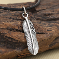 Thailand Sterling Silver Pendants, Feather, 35x8mm, 10PCs/Lot, Sold By Lot