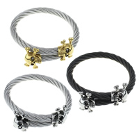 Stainless Steel Bangle, Skull, plated, adjustable & with rhinestone, more colors for choice, 16x23x12mm, 6mm, Inner Diameter:Approx 54x57mm, Length:Approx 6.7 Inch, Sold By PC