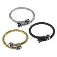 Stainless Steel Bangle, Skull, plated, adjustable & with rhinestone & blacken, more colors for choice, 15x11x11mm, 6mm, Inner Diameter:Approx 58x58mm, Length:Approx 7 Inch, Sold By PC